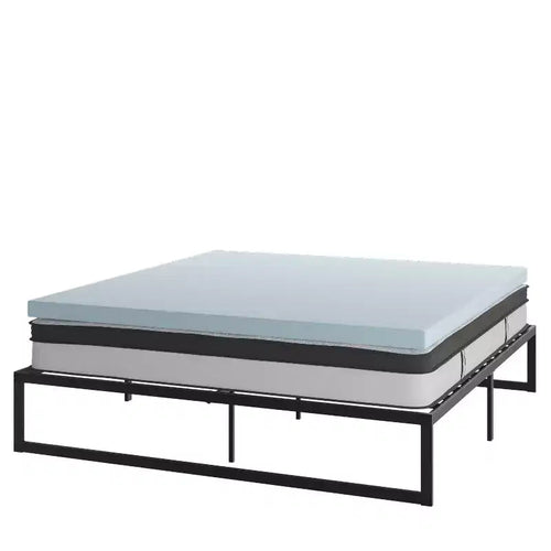 Flash Furniture 14 Inch Metal Platform Bed Frame with 10 Inch Pocket Spring Mattress in a Box and 2 Inch Cool Gel Memory Foam Topper
