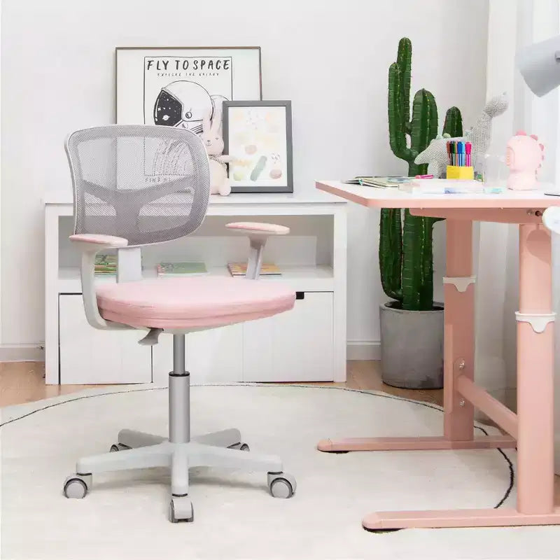 Sedia da scrivania per bambini regolabile in altezza con rotelle con freno automatico Blu/Rosa