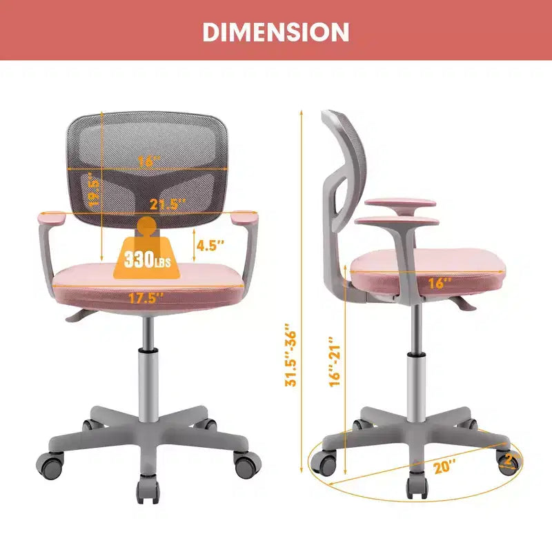 Sedia da scrivania per bambini regolabile in altezza con rotelle con freno automatico Blu/Rosa