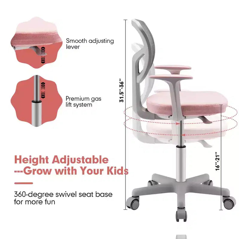 Sedia da scrivania per bambini regolabile in altezza con rotelle con freno automatico Blu/Rosa