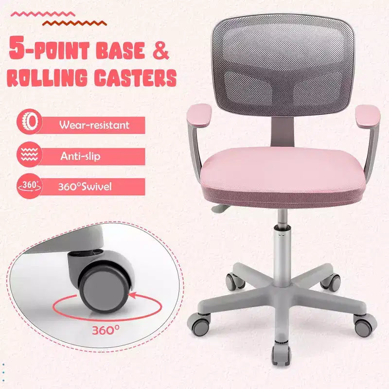 Sedia da scrivania per bambini regolabile in altezza con rotelle con freno automatico Blu/Rosa