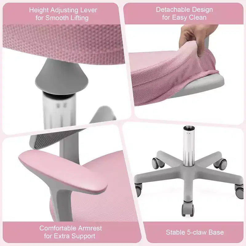 Sedia da scrivania per bambini regolabile in altezza con rotelle con freno automatico Blu/Rosa