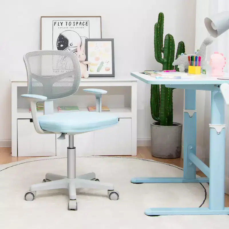 Sedia da scrivania per bambini regolabile in altezza con rotelle con freno automatico Blu/Rosa