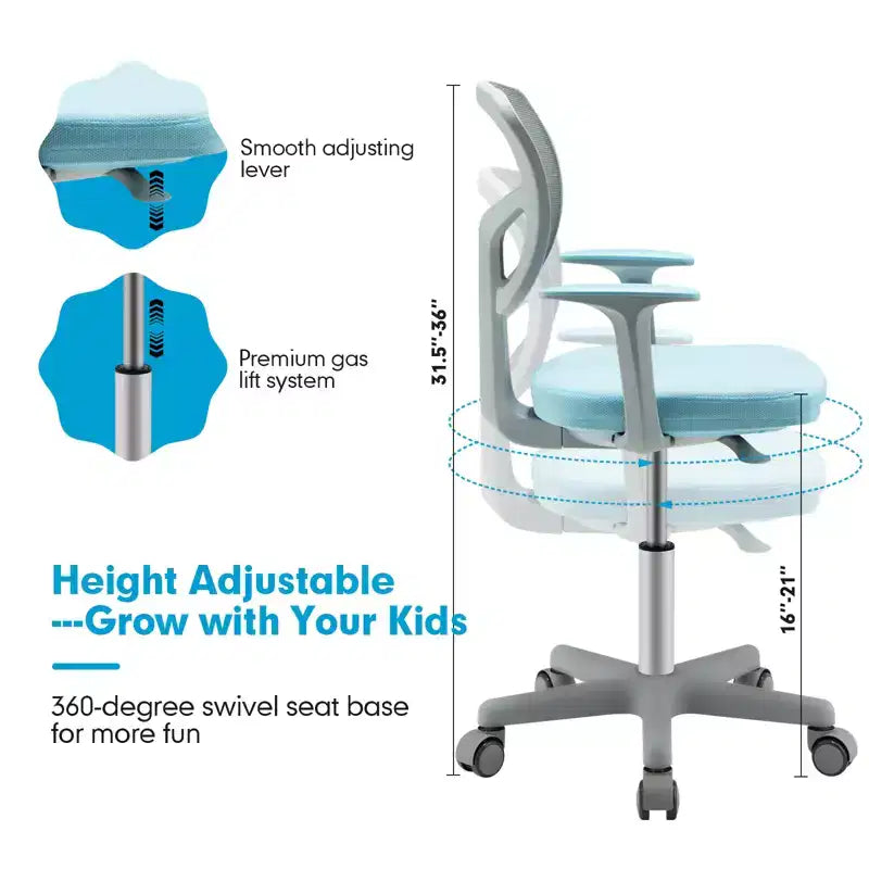 Sedia da scrivania per bambini regolabile in altezza con rotelle con freno automatico Blu/Rosa