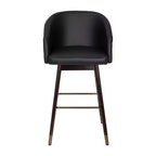Sgabello da bar moderno Margo di grado commerciale con schienale medio, gambe in legno di faggio e schienale curvo