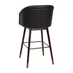 Sgabello da bar moderno Margo di grado commerciale con schienale medio, gambe in legno di faggio e schienale curvo