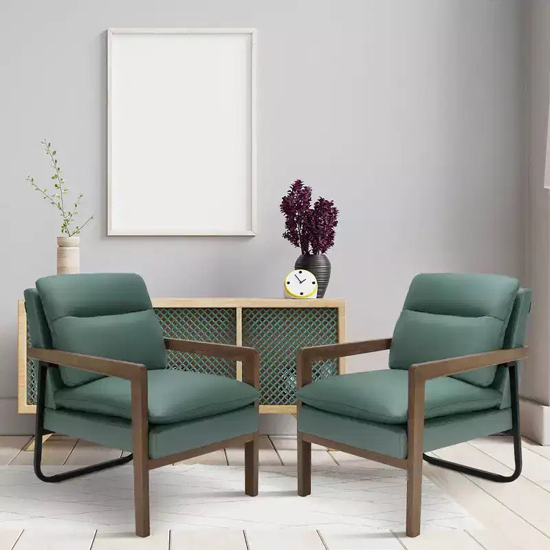 Set di 2 Poltrone Moderne Accent Lounge con Gambe in Legno e Staffa in Acciaio Giallo/Blu/Verde