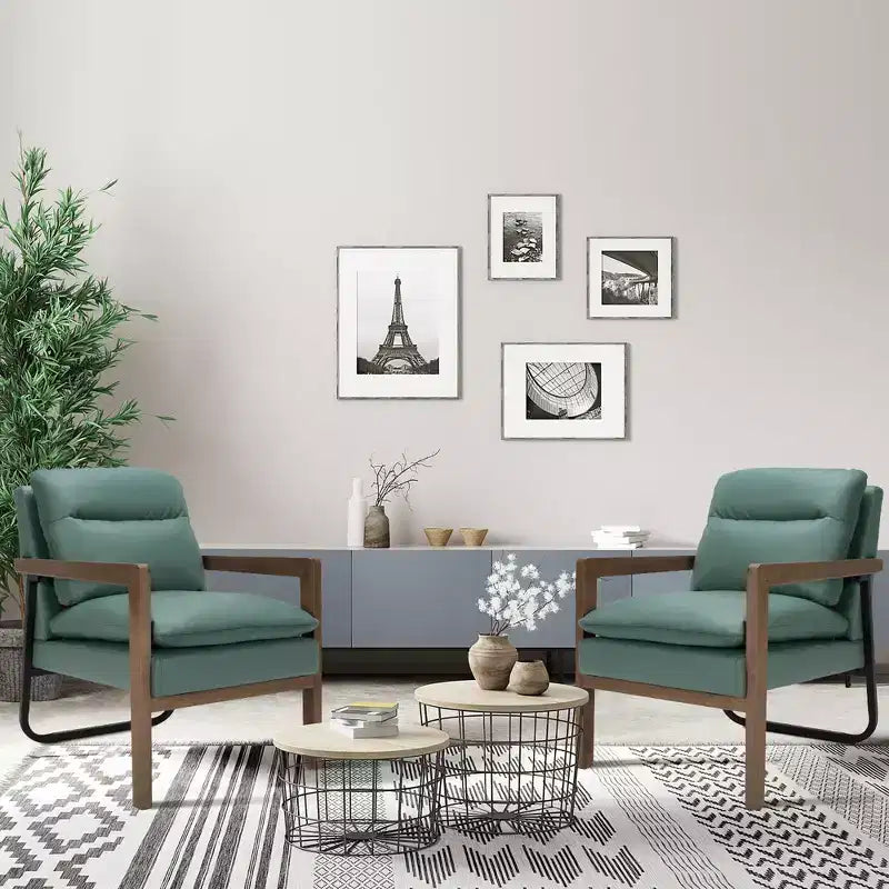 Set di 2 Poltrone Moderne Accent Lounge con Gambe in Legno e Staffa in Acciaio Giallo/Blu/Verde