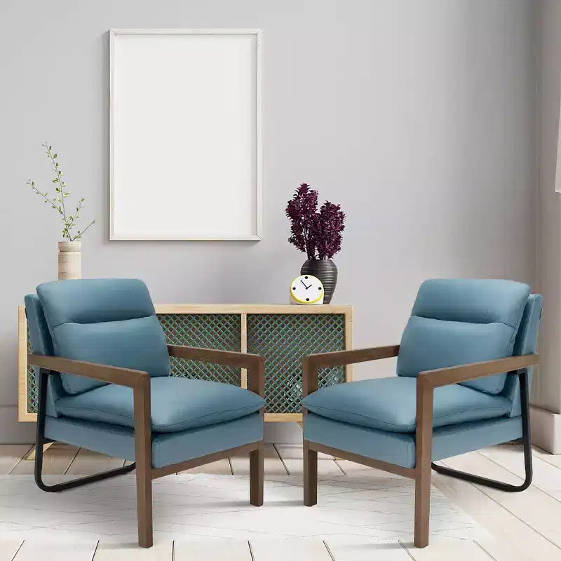 Set di 2 Poltrone Moderne Accent Lounge con Gambe in Legno e Staffa in Acciaio Giallo/Blu/Verde