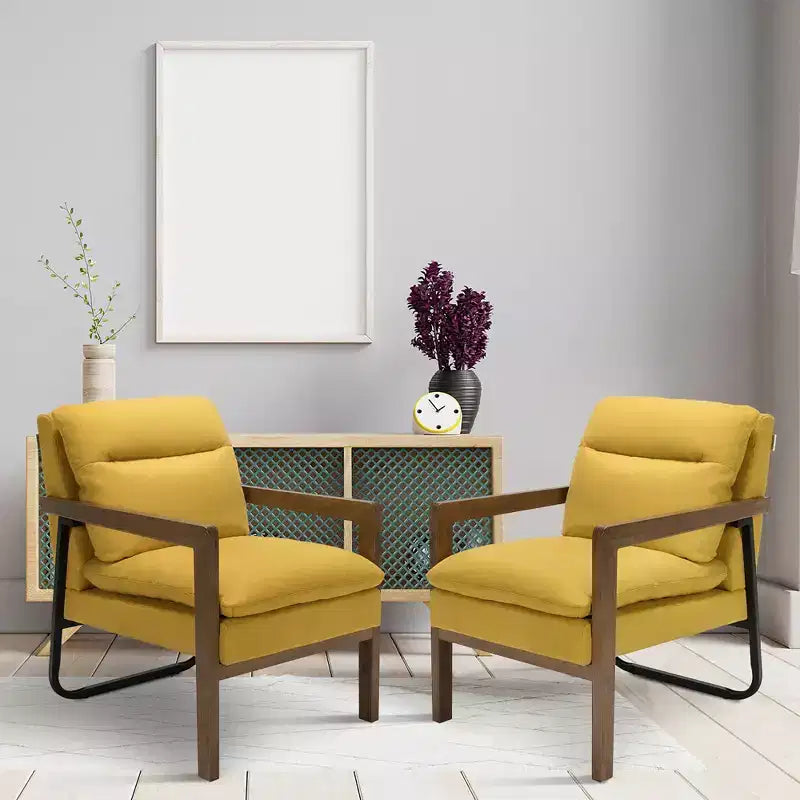 Set di 2 Poltrone Moderne Accent Lounge con Gambe in Legno e Staffa in Acciaio Giallo/Blu/Verde