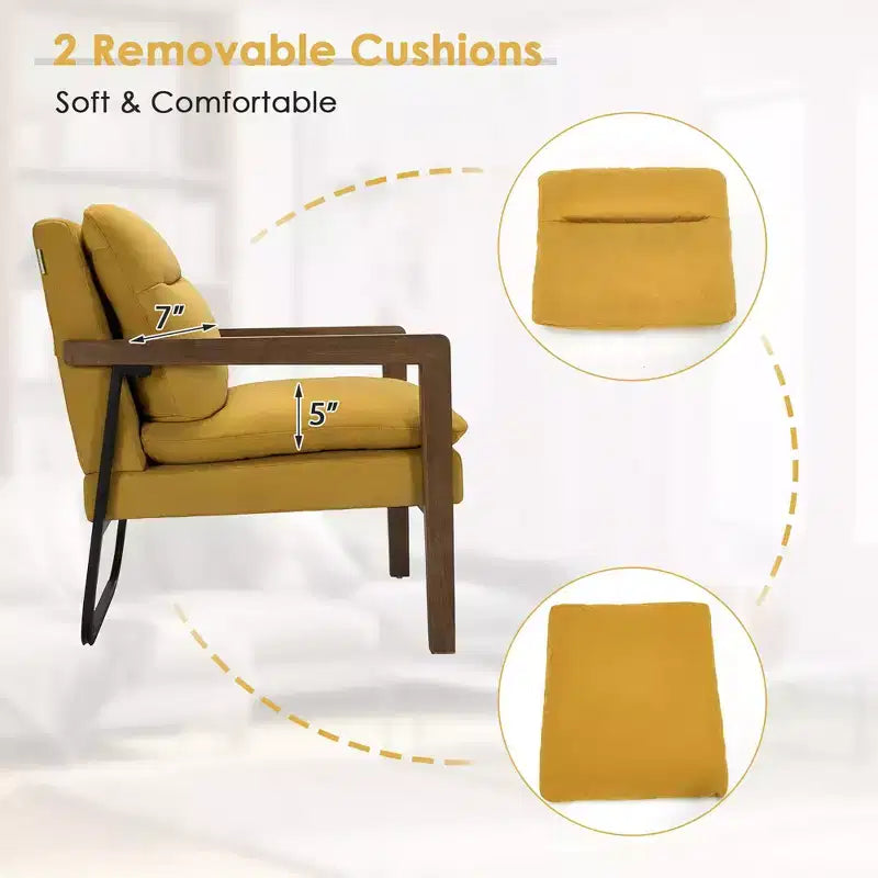 Set di 2 Poltrone Moderne Accent Lounge con Gambe in Legno e Staffa in Acciaio Giallo/Blu/Verde