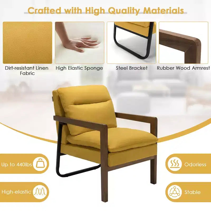 Set di 2 Poltrone Moderne Accent Lounge con Gambe in Legno e Staffa in Acciaio Giallo/Blu/Verde