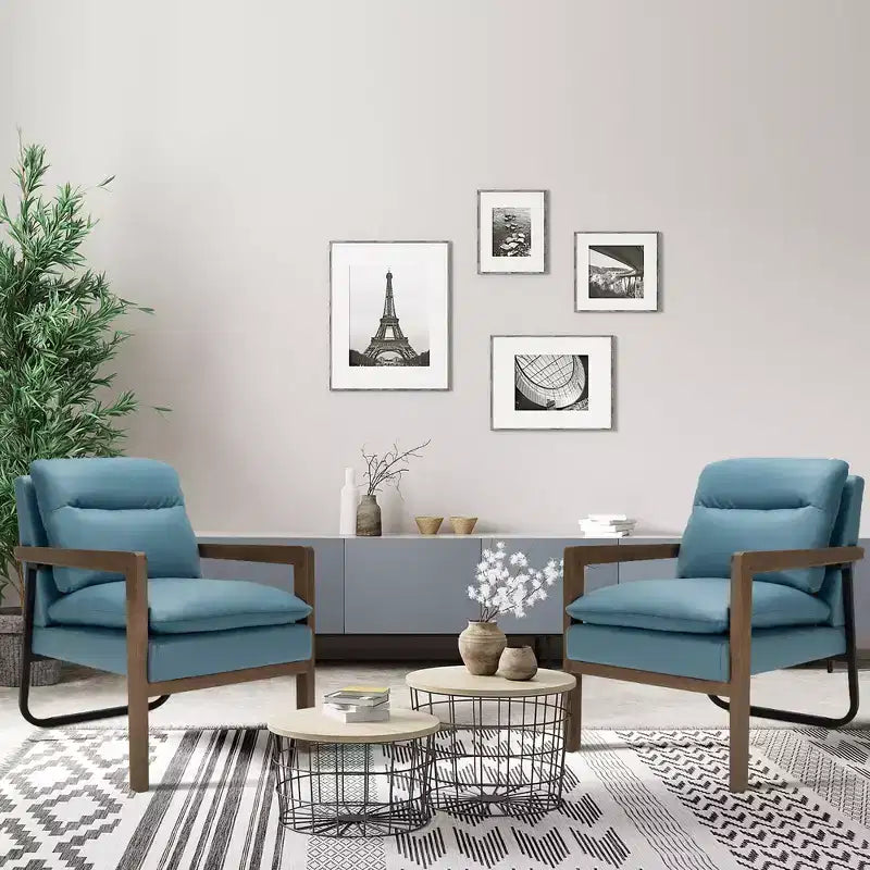 Set di 2 Poltrone Moderne Accent Lounge con Gambe in Legno e Staffa in Acciaio Giallo/Blu/Verde