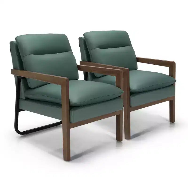 Set di 2 Poltrone Moderne Accent Lounge con Gambe in Legno e Staffa in Acciaio Giallo/Blu/Verde