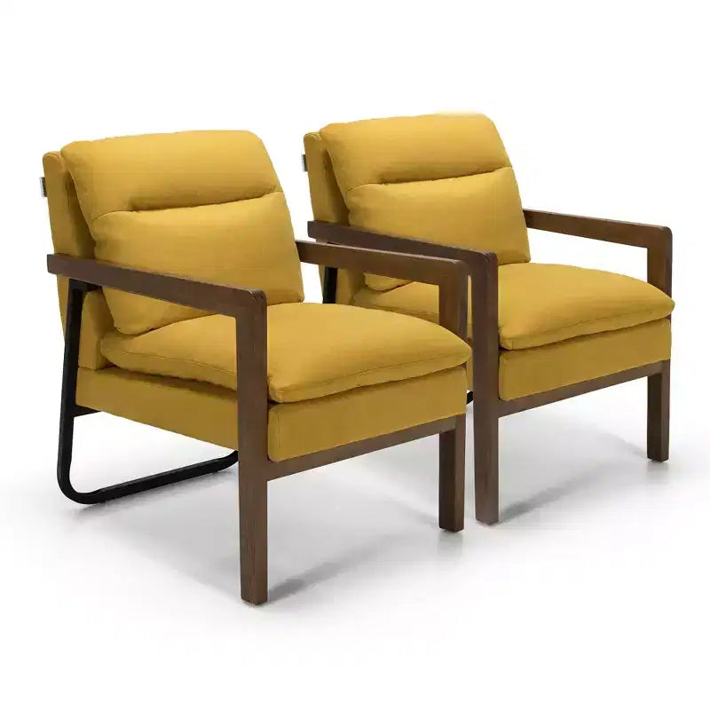 Set di 2 Poltrone Moderne Accent Lounge con Gambe in Legno e Staffa in Acciaio Giallo/Blu/Verde