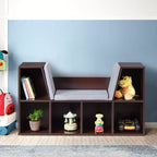 Mobile contenitore per bambini a 6 scomparti, libreria imbottita, scaffale multiuso per la lettura, marrone