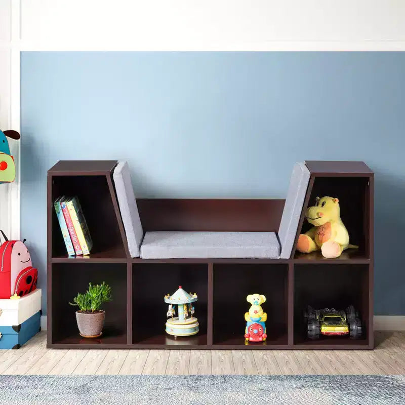 Mobile contenitore per bambini a 6 scomparti, libreria imbottita, scaffale multiuso per la lettura, marrone
